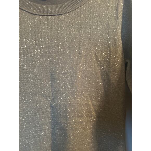 GUC New York & Company Light Brown Sweater with Gold Threads 3/4 Sleeve Size S - Picture 2 of 7